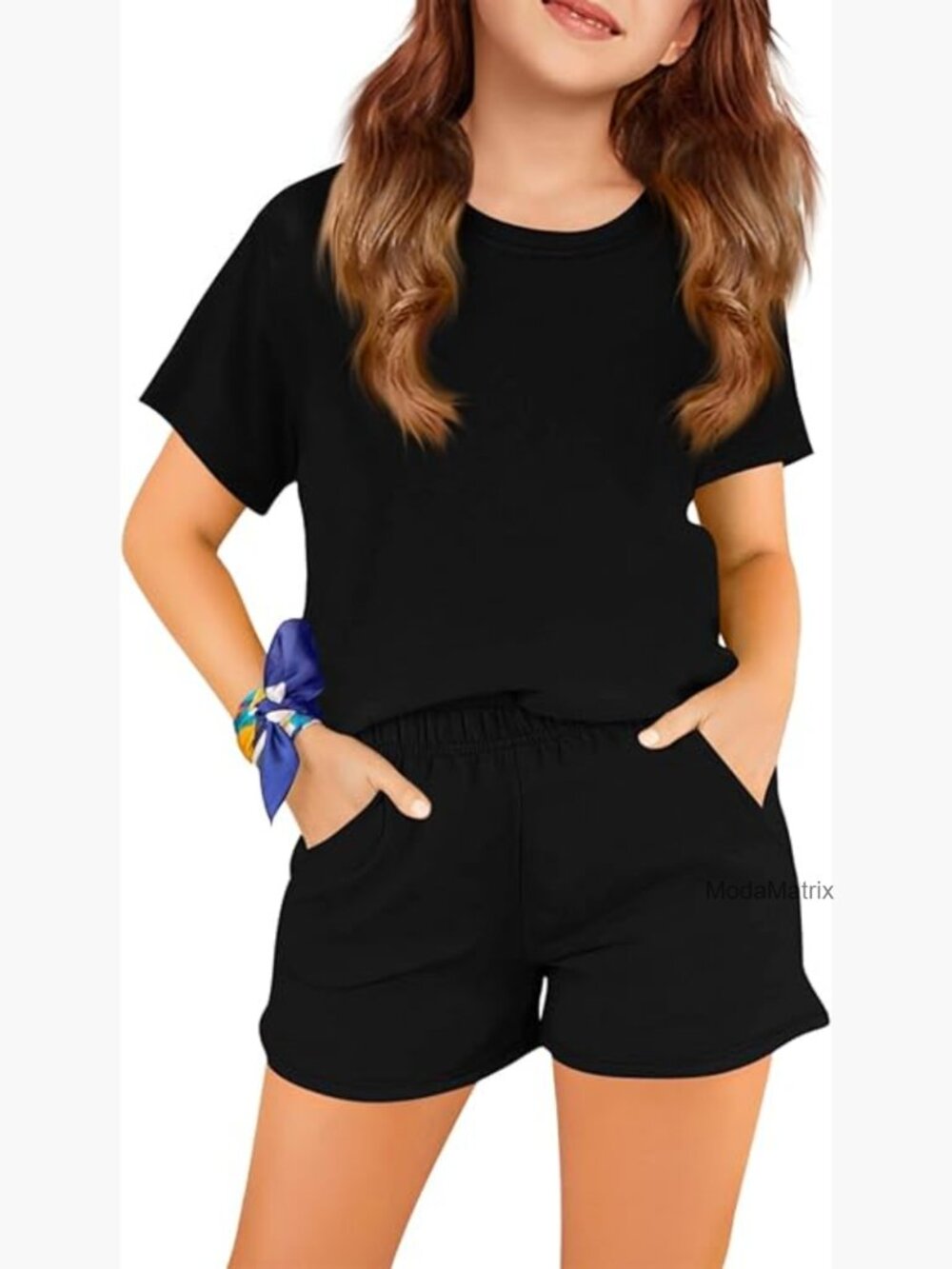 Girls Two Piece Short Sleeve T-Shirt and Shorts Summer Outfit Set
